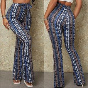 NWT SHEIN SXY Floral & Paisley Print Knot Front Flare Leg Pants